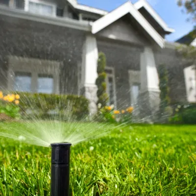 sprinkler and house