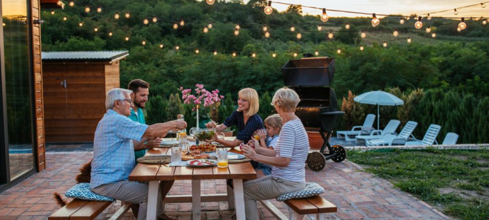 family on patio